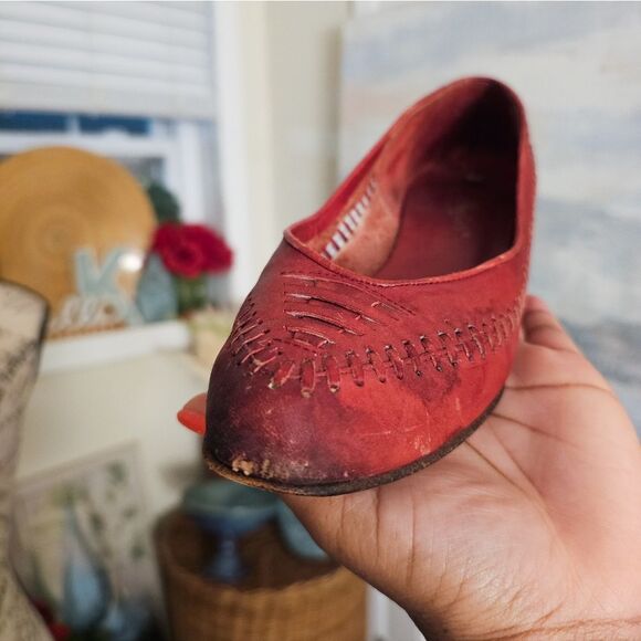 VTG Candie's Red Retro Oxford Huarache Leather Slip-On Flats Sz 8M – Rustic Wove - Picture 13 of 15